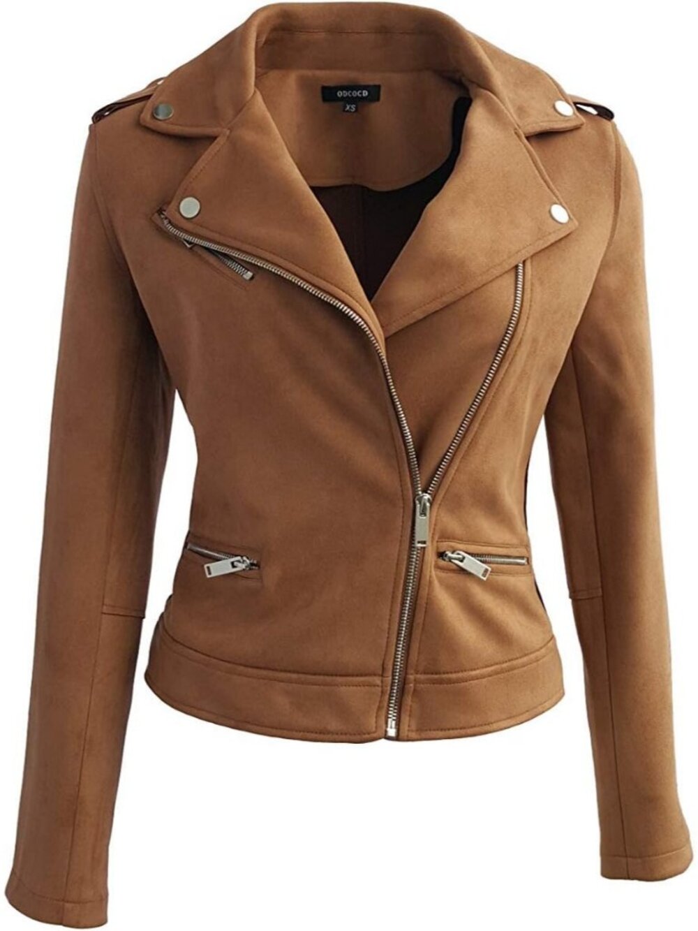 Women's Coffee Faux Suede Jacket for Long Sleeve Zipper Up Casual Outwear
